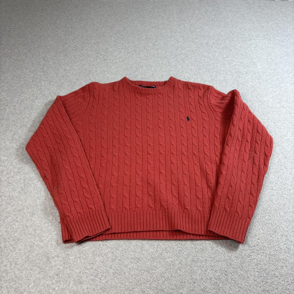 Ralph Lauren Sport Lambswool Sweater Woman XL Red Cable Knit Academia Heritage